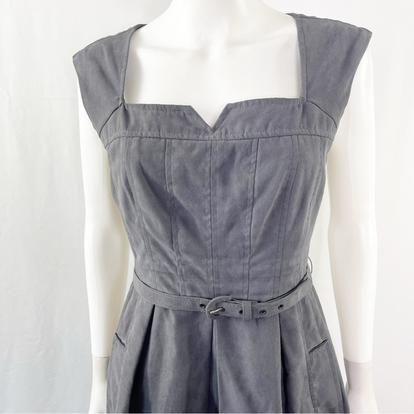 Nanette Lepore Gray Faux Suede Sleeveless Belted A-Line Dress Size 8 - Picture 3 of 12
